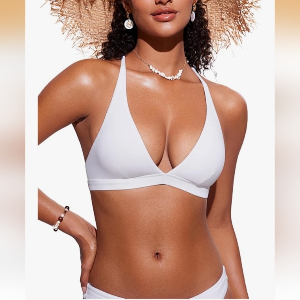 NWT CRZ YOGA Deep V‎ Neck Bikini Top Padded Criss Cross Back Sz M